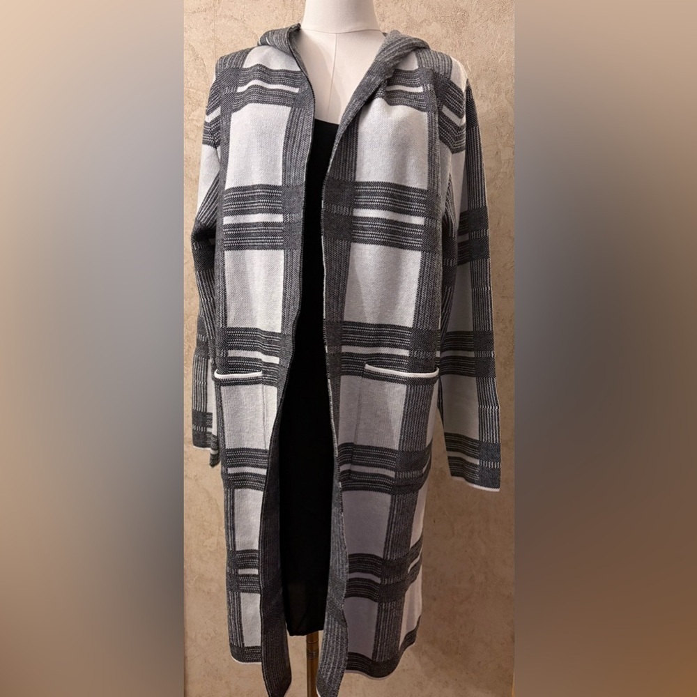 Monacco Lane Plaid Open Front Hooded Cardigan